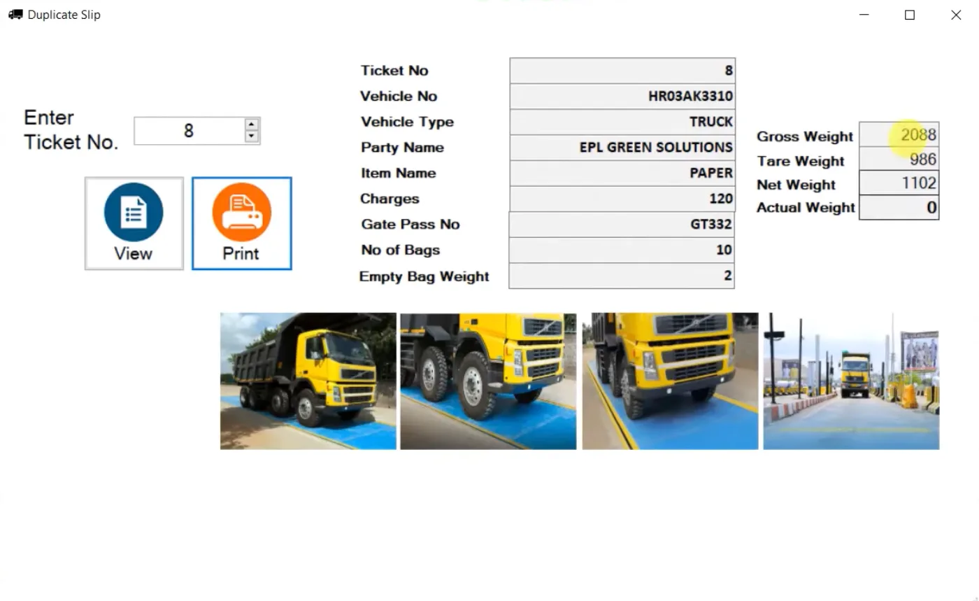 EagleOS duplicate weighment slip screen