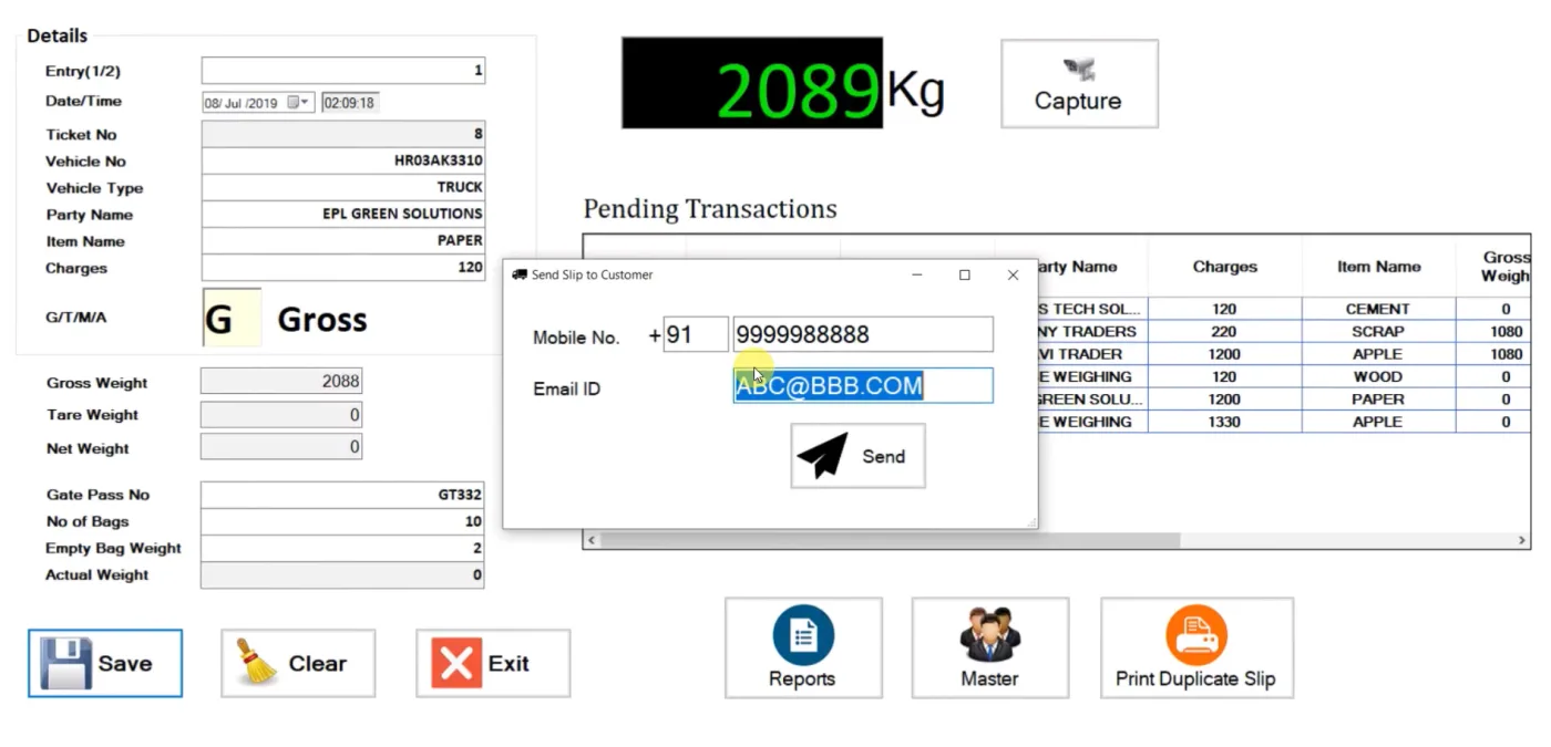 EagleOS send slip to customer screen